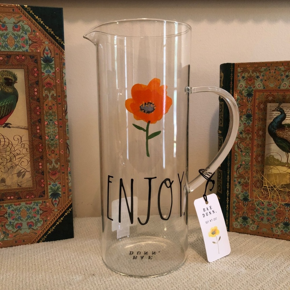 Rae Dunn “Enjoy” Glass Pitcher   NEW!